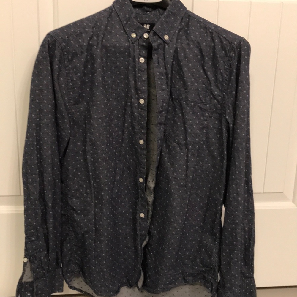 Navy and gray Polka dot men’s button down shirt
